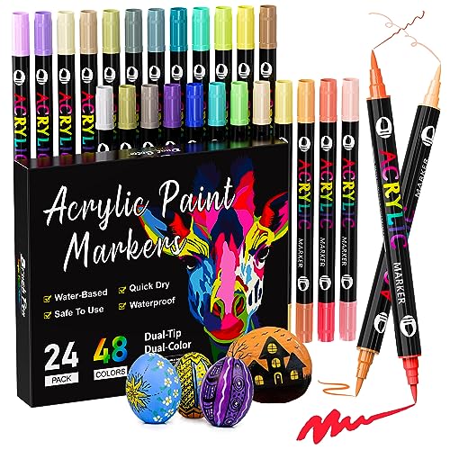 John Pye Auctions - 24 X PATAMIYAR ACRYLIC PAINT PENS FOR ROCK PAINTING,  48COLOURS DUAL TIP ACRYLIC MARKERS PAINT PENS WATER-BASED ACRYLIC PENS FOR  STONE,GLASS,CERAMIC,CANVAS,PAPER,WOOD - TOTAL RRP £247: LOCATION - A