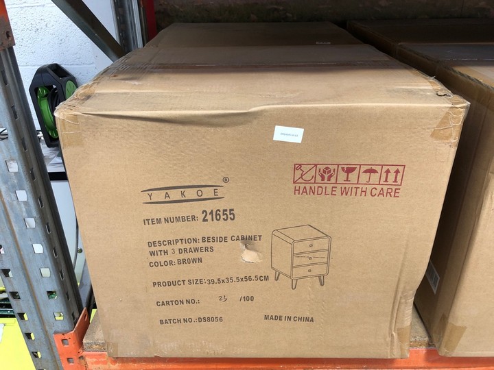 John Pye Auctions YAKOE BEDSIDE WITH 3 DRAWERS IN BROWN