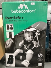 BEBECONFORT EVER SAFE PLUS CAR SEAT GROUP 1 2 3, GROWS WITH THE CHILD 9 MONTHS - 12 YEARS (9-36 KG), WITH REMOVABLE BOOSTER CUSHION, COLOUR FULL BLACK.
