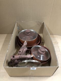 BOX OF COPPER STONE PANS (COLLECTION OR OPTIONAL DELIVERY AVAILABLE*)