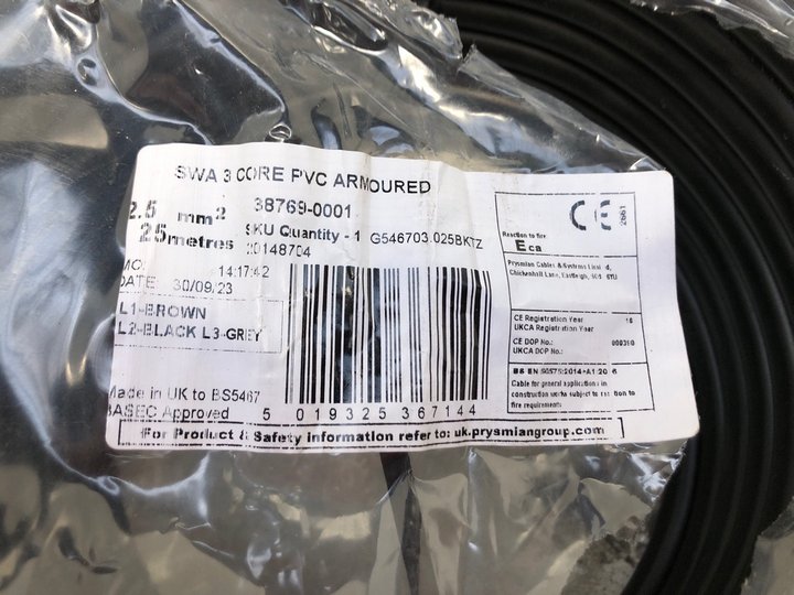 John Pye Auctions SWA 3 CORE PVC ARMOURED 25M CABLE LOCATION B3