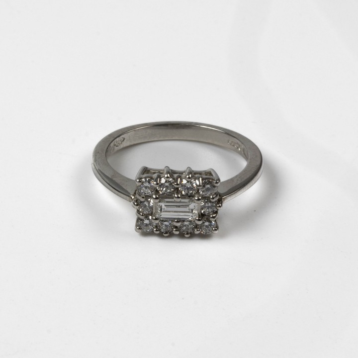 Platinum 950 0.70ct Diamond Cluster Boat Ring, Size N½, 5.4g.  Auction Guide: £1,000-£1,500