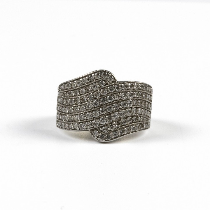 18ct White Gold 1.50ct Diamond Pavé Eight Row Wave Band Ring, Size T, 8.6g. Colour H-I, Clarity I1-I2.  Auction Guide: £700-£900 (VAT Only Payable on Buyers Premium)