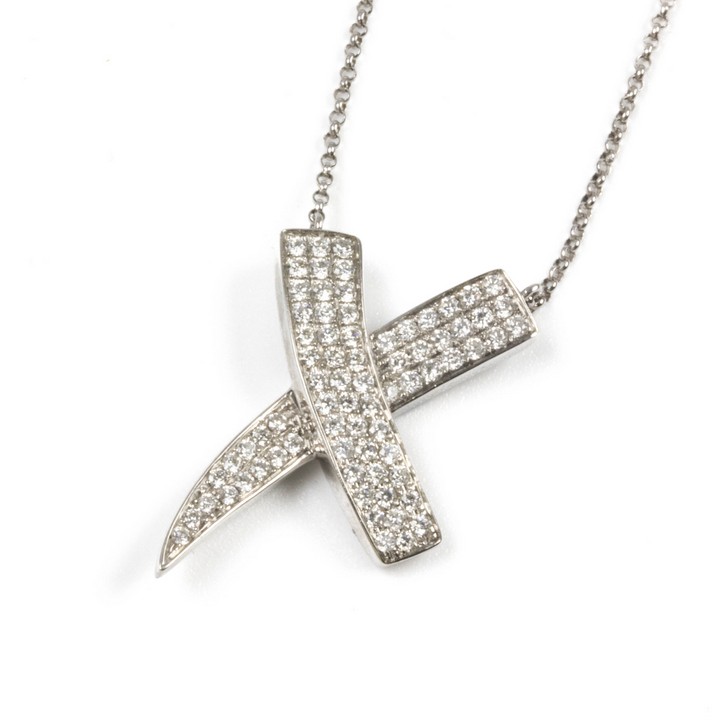 18K White 0.75ct Diamond Cross Necklace, 40cm, 6.3g.  Auction Guide: £700-£900 (VAT Only Payable on Buyers Premium)
