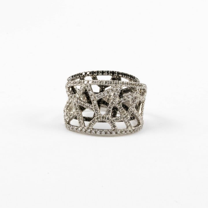18K White 2.50ct Diamond Openwork Double Band Ring, Size M, 10g.  Auction Guide: £1,000-£1,500 (VAT Only Payable on Buyers Premium)