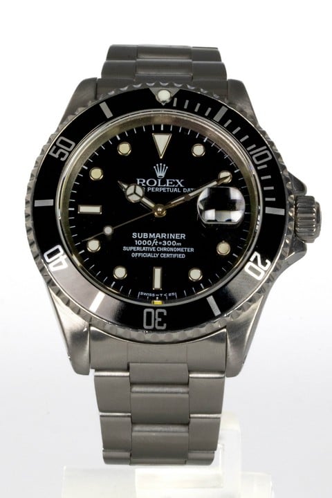 Rolex Submariner Date Ref: 16610 Automatic Watch. 40mm Stainless Steel Case with Black Uni-Directional Bezel, Black Dial and Stainless Steel Oyster Bracelet. Age: 1991. No box or paperwork. Brief Con