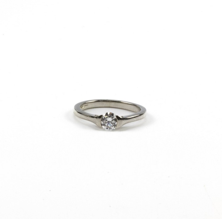 Platinum 950 0.44ct Solitaire Ring, Size J, 3.8g. Colour F, Clarity Si1.  Auction Guide: £500-£700 (VAT Only Payable on Buyers Premium)