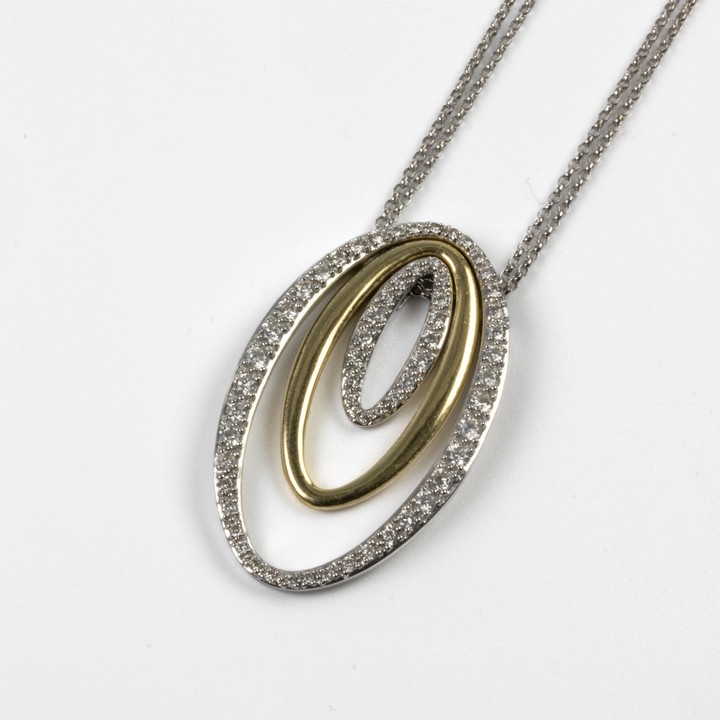 14K White and Yellow 0.88ct Diamond Three Oval Pendant and Chain, 44cm, 11.3g.  Auction Guide: £500-£700 (VAT Only Payable on Buyers Premium)