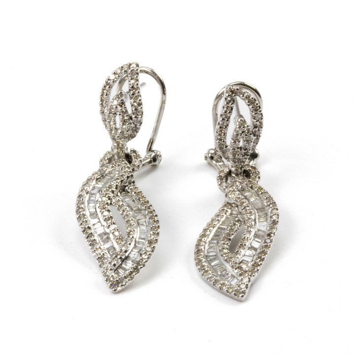 14K White 1.20ct Diamond Pavé Drop Earrings, 3.7cm, 5.9g.  Auction Guide: £400-£500 (VAT Only Payable on Buyers Premium)