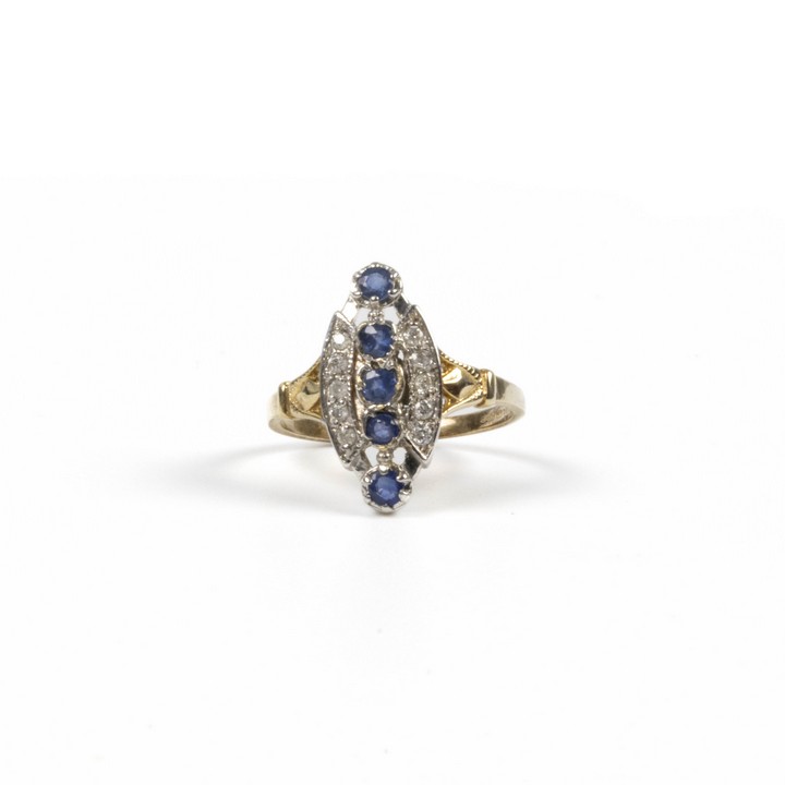 9ct Yellow and White Gold Sapphire and Diamond Ring, Size N, 2.6g.  Auction Guide: £300-£400