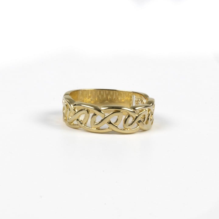 9ct Yellow Gold Celtic Openwork Band Ring, Size X, 5.4g.  Auction Guide: £150-£200
