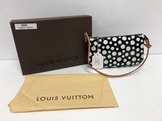 LOUIS VUITTON, LTD. ED. YAYOI KUSAMA INFINITY DOTS POCHETTE ACCESSOIRES BLACK MONOGRAM INIFITY DOTS VERNIS SHOULDER BAG WITH VACHETTA REMOVABLE. ITEM TO INCLUDE DUSTBAG, BOX WITH AN ESTIMATED SIZE OF