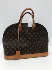 LOUIS VUITTON, ALMA BROWN MONOGRAM CANVAS HANDBAG WITH VACHETTA. ITEM TO INCLUDE ""CADENAS, KEY IN CLOCHETTE" WITH AN ESTIMATED SIZE OF 39*28*18CM (ITEM INCLUDES A CERTIFICATE OF AUTHENTICITY) EAG978