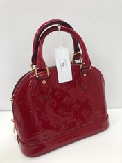 LOUIS VUITTON, ALMA DARK RED MONOGRAM VERNIS HANDBAG WITH DARK RED LEATHER. ITEM TO INCLUDE STRAP, CADENAS, KEYS IN CLOCHETTE WITH AN ESTIMATED SIZE OF 24*18*11,5CM (ITEM INCLUDES A CERTIFICATE OF AU