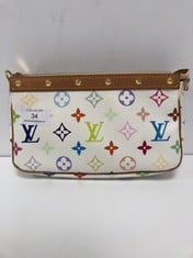 LOUIS VUITTON, TAKASHI MURAKAMI MULTICOLORE ACCESSORY POUCH WHITE MULTICOLORE MONOGRAM BAGS WITH VACHETTA. ITEM TO INCLUDE  WITH AN ESTIMATED SIZE OF 21*13*3CM (ITEM INCLUDES A CERTIFICATE OF AUTHENT