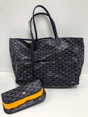 GOYARD, SAINT LOUIS NAVY GOYARDINE COATED CANVAS SHOULDER BAG WITH NAVY LEATHER. ITEM TO INCLUDE DUSTBAG, POUCH WITH AN ESTIMATED SIZE OF 32*26*12CM (ITEM INCLUDES A CERTIFICATE OF AUTHENTICITY) AAW1