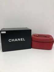 CHANEL, CC TIMELESS SHORT VANITY CASE RED CAVIAR LEATHER HANDBAG WITH RED LEATHER. ITEM TO INCLUDE ""STICKER, DUSTBAG, BOX" WITH AN ESTIMATED SIZE OF 19*10*14CM (ITEM INCLUDES A CERTIFICATE OF AUTHEN