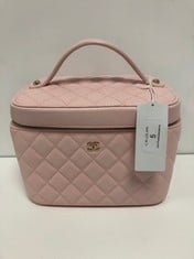 CHANEL, CC TIMELESS VANITY BAG PINK QUILTED CAVIAR LEATHER HANDBAG WITH INTERLACED CHAIN WITH PINK LEATHER. ITEM TO INCLUDE ""STICKER, CARD, DUSTBAG, MIRROR" WITH AN ESTIMATED SIZE OF 20*15*13CM (ITE
