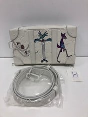LOUIS VUITTON, LTD. ED. SOFT TRUNK VIRGIL WHITE TAURILLON MONOGRAM LEATHER POUCH WITH WHITE TAURILLON LEATHER ADJUSTABLE STRAP. ITEM TO INCLUDE STRAP WITH AN ESTIMATED SIZE OF 23*13*5CM (ITEM INCLUDE