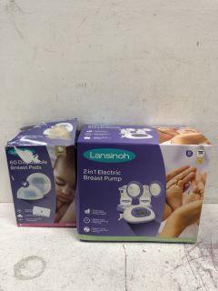 1X LANSINOH 2 IN 1 ELECTRIC BREAST PUMP 1X LANSINOH 60 DISPOSABLE BREAST PADS - RRP £175