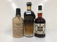 3 X ASSORTED RUMS TO INCLUDE RUMBILLION 70CL ABV 38% (PLEASE NOTE: 18+YEARS ONLY. STRICTLY NO COURIER REQUESTS. COLLECTIONS MONDAY 12TH - FRIDAY 16TH FEBRUARY ONLY)