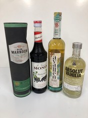 4 X ASSORTED BOTTLES TO INCLUDE ABSOLUT VANILLA VODKA 70CL ABV 38% (PLEASE NOTE: 18+YEARS ONLY. STRICTLY NO COURIER REQUESTS. COLLECTIONS MONDAY 12TH - FRIDAY 16TH FEBRUARY ONLY)
