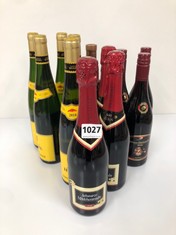 12 X BOTTLES OF ASSORTED WINE TO INCLUDE FAMILLE HUGEL CLASSIC GEWURZTRAMINER, SCHWARZE MADCHENTRAUBE MILD AND  SCHWARZE MADCHENTRAUBE MERLOT  (PLEASE NOTE: 18+YEARS ONLY. STRICTLY NO COURIER REQUEST