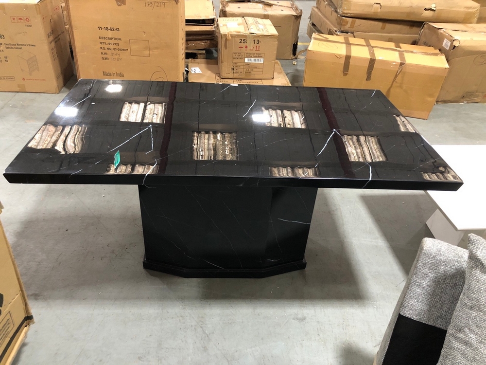 John Pye Auctions CARVELLE BLACK PEDESTAL MARBLE DINING TABLE 90 X