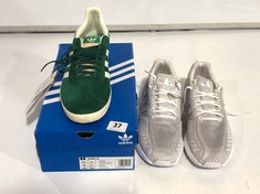 ADIDAS GAZELLE TRAINERS GREEN/WHITE SUEDE SIZE 11 TO INCLUDE ADIDAS SWIFT RUN 22 TRAINERS LIGHT GREY/WHITE SIZE 7