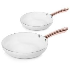 TOWER T800000RW LINEAR NON STICK INDUCTION FRYING PANS SET, CERASURE COATING, WHITE AND ROSE GOLD, 2 PIECE, 24/28 CM.(DELIVERY ONLY)