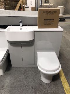(COLLECTION ONLY) COMBINATION UNIT IN GREY MIST TO INCLUDE RH W/C UNIT WITH BTW PAN, SEAT & CONCEALED CISTERN FITTING KIT WITH 2 DOOR SINK BASE UNIT COMPLETE WITH 1000 X 390MM 1TH LH INTEGRATED POLYM