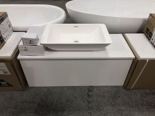 ROPER RHODES WALL HUNG 1 DRAWER COUNTERTOP SINK UNIT IN WHITE 1000 X 400MM WITH MATTE STONE RESIN VESSEL BASIN COMPLETE WITH HIGH MONO BASIN MIXER TAP & CHROME SPRUNG WASTE - RRP £920: LOCATION - C2
