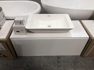 (COLLECTION ONLY) ROPER RHODES WALL HUNG 1 DRAWER COUNTERTOP SINK UNIT IN WHITE 1000 X 400MM WITH MATTE STONE RESIN VESSEL BASIN COMPLETE WITH HIGH MONO BASIN MIXER TAP & CHROME SPRUNG WASTE - RRP £9