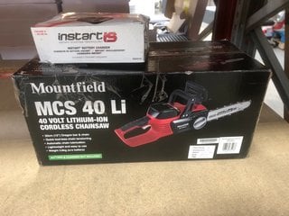 MOUNTFIELD MCS 40 LI 40V LITHIUM-ION CORDLESS CHAINSAW TO ALSO INCLUDE BRIGGS & STRATTON INSTART IS BATTERY CHARGER: LOCATION - BR1