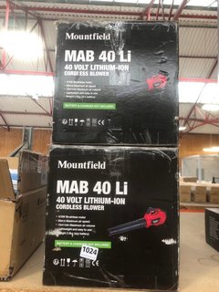 2 X MOUNTFIELD MAB 40 LI 40V LITHIUM-ION CORDLESS BLOWERS - COMBINED RRP £140.00: LOCATION - BR2
