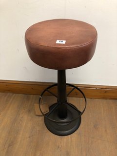 NKUKU NARWANA LEATHER ROUND BAR STOOL IN CHOCOLATE BROWN RRP - £250: LOCATION - A3