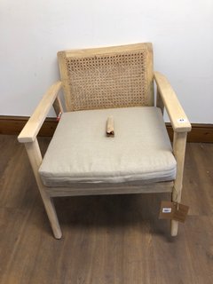 NKUKU ATRI MANGO WOOD & CANE OCCASIONAL CHAIR IN NATURAL RRP - £650: LOCATION - A3
