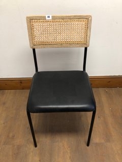 NKUKU ISWA LEATHER & RATTAN DINING CHAIR IN BLACK RRP - £250: LOCATION - A3