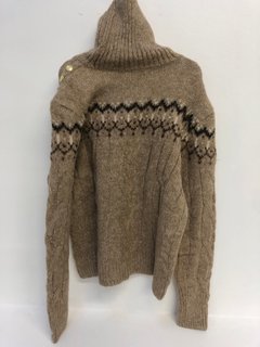 HOLLAND COOPER HERITAGE CABLE FAIRISLE KNITTED JUMPER IN CAMEL - UK M - RRP £149.00: LOCATION - E1