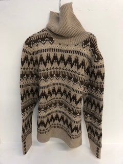 HOLLAND COOPER HERITAGE CABLE FAIRISLE KNITTED JUMPER IN CAMEL - UK L - RRP £149.00: LOCATION - E1