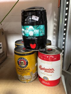 (COLLECTION ONLY) 5 X BARRELS OF ASSORTED LAGER/PALE ALE TO INCLUDE BUDWEISER BUDVAR & PAULANER MUNCHEN LAGER (PLEASE NOTE: 18+YEARS ONLY. ID MAY BE REQUIRED): LOCATION - BR1