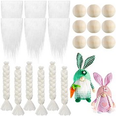 26 X SYHOOD 6 PIECES GNOME BEARDS FOR CRAFTING AND 3 PAIRS GNOME BRAIDS HANDMADE GNOME BEARD CRAFT FUR FOR GNOMES WITH 9 PIECES SMALL UNFINISHED WOODEN BALLS (WHITE) - TOTAL RRP £281: LOCATION - A RA