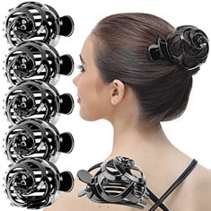 25 X RC ROCHE ORNAMENT 6 PCS WOMENS STYLISH ROSE DOME COMB CLAMSHELL PLASTIC NO SLIP STRONG SECURE GRIP SIDE SLIDE BUN MAKER BEAUTY ACCESSORY HAIR CLIP, LARGE BLACK - TOTAL RRP £368: LOCATION - A RAC