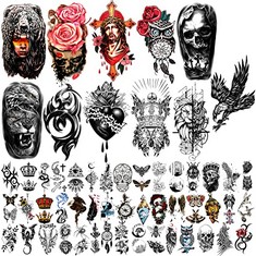 29 X 56 SHEETS EAGLE CROWNS ANIMALS SKELETON TOTEM TEMPORARY WATERPROOF TATTOOS FOR ADULTS MEN HALF ARM SLEEVE SHOULDER FAKE TATTOOS STICKERS FOR TEENS BODY FOREARM(11&45) - TOTAL RRP £183: LOCATION