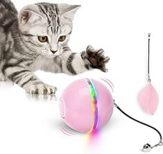 22 X INTERACTIVE CAT TOY BALL WITH LED LIGHT & CATNIP,RING BELL FEATHER TOY,ROLLING SPINNING SMART PET TOYS,AUTO ROTATING INTELLIGENT CAT BALL TOY,USB RECHARGEABLE HUNTING KITTY FUNNY CHASER ROLLER R