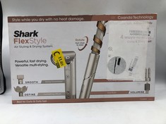 SHARK FLEXSTYLE 4-IN-1 AIR STYLER & HAIR DRYER FOR CURLY & COILY HAIR: AUTO-WRAP CURLERS, OVAL BRUSH, CONCENTRATOR AND DIFFUSER, NO HEAT DAMAGE, STONE HD435SLUK.: LOCATION - A RACK