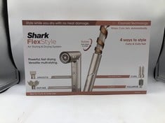 SHARK FLEXSTYLE 4-IN-1 AIR STYLER & HAIR DRYER FOR CURLY & COILY HAIR: AUTO-WRAP CURLERS, OVAL BRUSH, CONCENTRATOR AND DIFFUSER, NO HEAT DAMAGE, STONE HD435SLUK.: LOCATION - A RACK