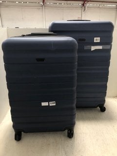 JOHN LEWIS & PARTNERS LARGE HARD CASE SWIVEL SUITCASE IN NAVY TO INCLUDE MATCHING MEDIUM HARD SHELL SWIVEL SUITCASE IN NAVY: LOCATION - BR7