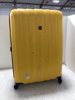 JOHN LEWIS & PARTNERS LARGE HARD SHELL SWIVEL SUITCASE IN YELLOW: LOCATION - BR7