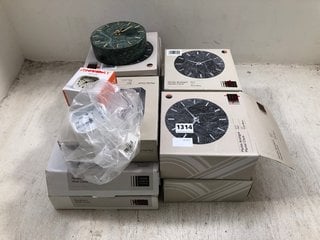 QTY OF ASSORTED JOHN LEWIS & PARTNERS CLOCKS TO INCLUDE MARBLE ANALOGUE MANTEL CLOCK: LOCATION - BR6